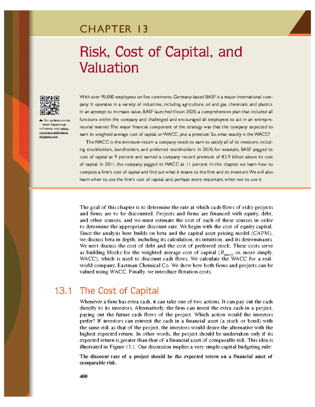 CH. 13 Risk, Cost of Capital, and Valuation - RWJ Finance Insights ...