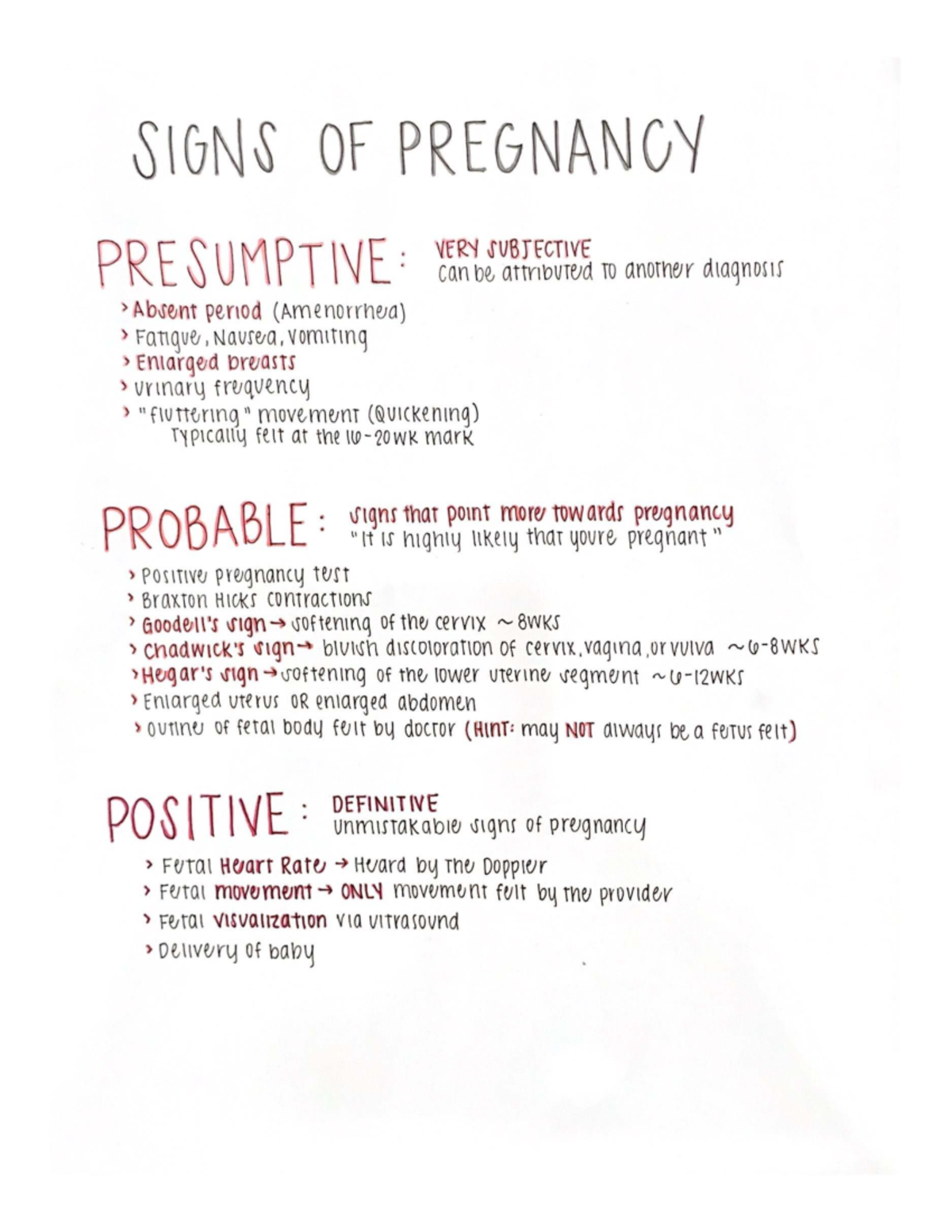 PEDS & OB: Understanding Pregnancy Signs and Maternal Changes - Studocu
