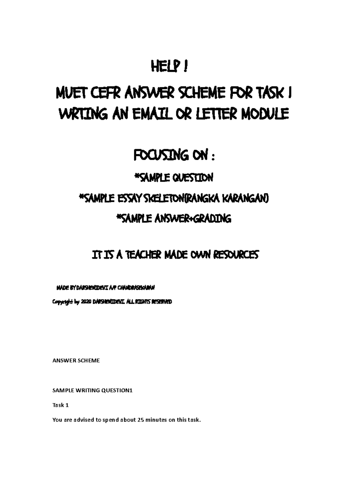 MUET CEFR Task 1 Writing Email Answer Scheme: Covid-19 Experiences ...