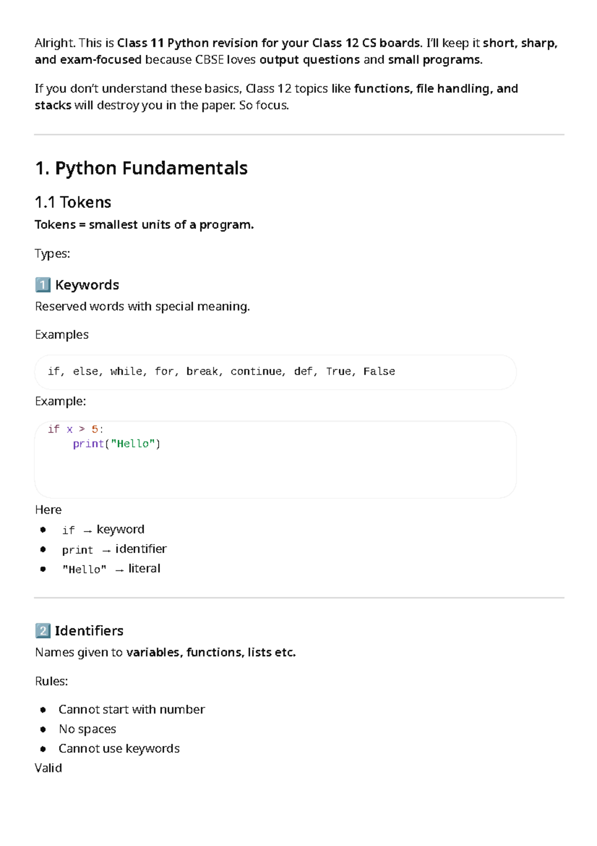 Class 11 Python Revision for Class 12 CS Boards - Studocu