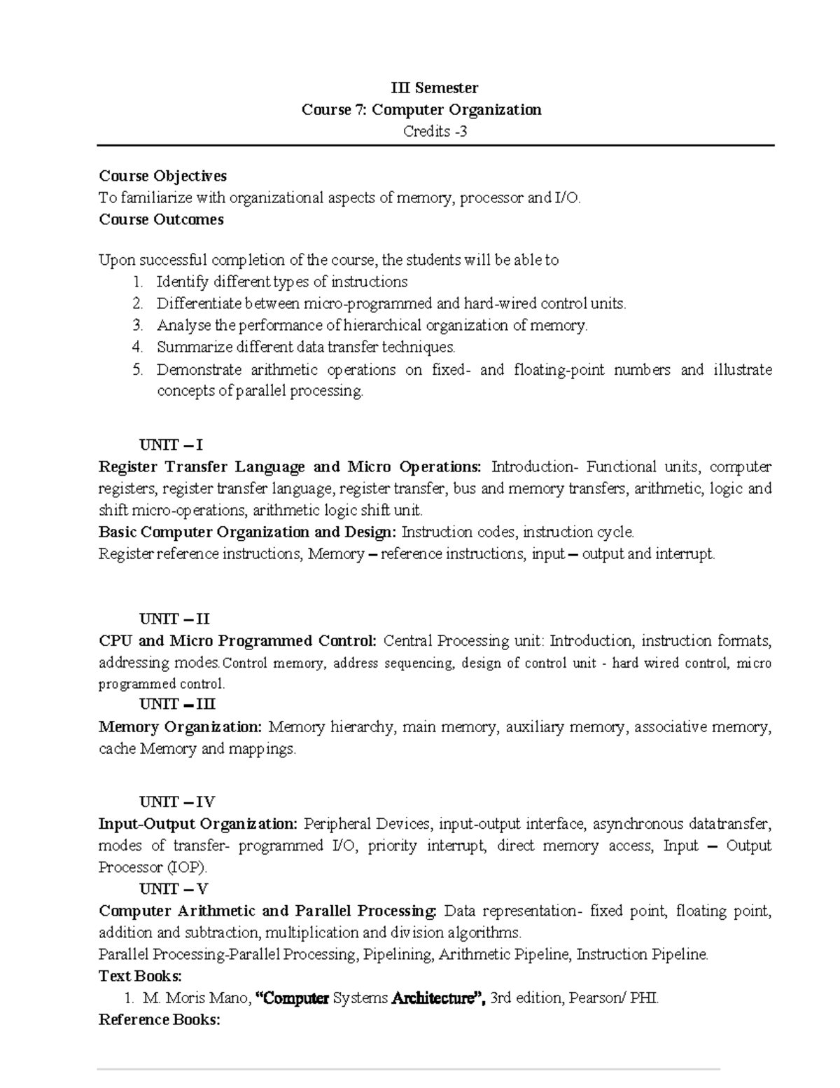 Computer Organization Course Notes - III Sem, Course 7 - Studocu