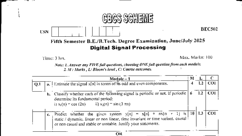BEC502 - Digital Signal Processing Fifth Semester Exam Guide - Studocu