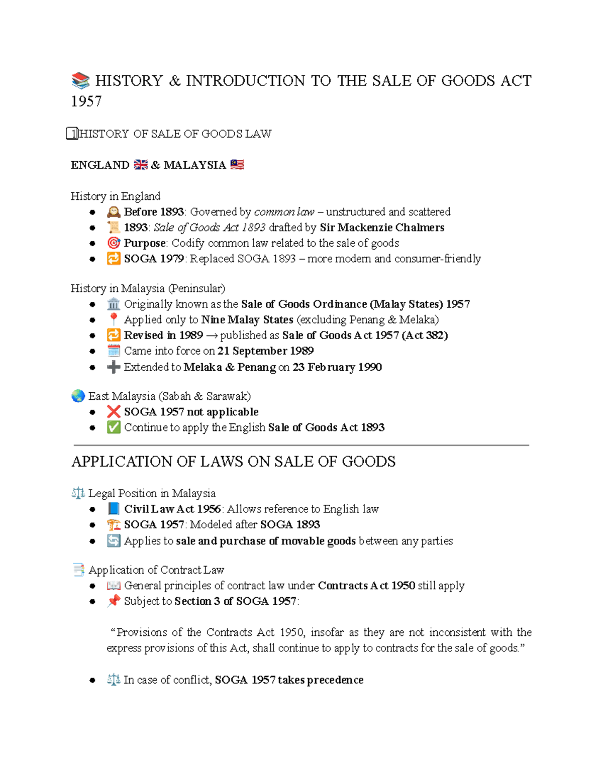 Midterm Exam Notes: Sale of Goods Act 1957 (SOGA) Overview - Studocu