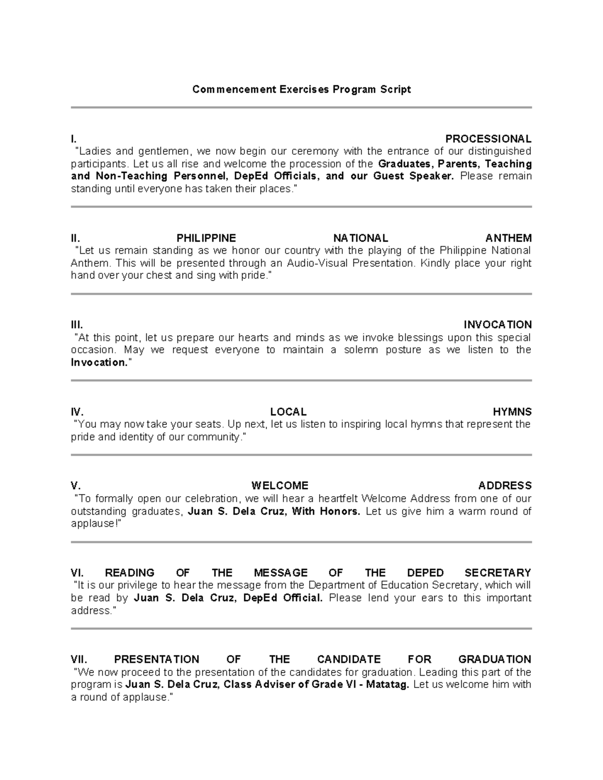 Script for the 25th Commencement Exercises of Primera Klase Elem ...