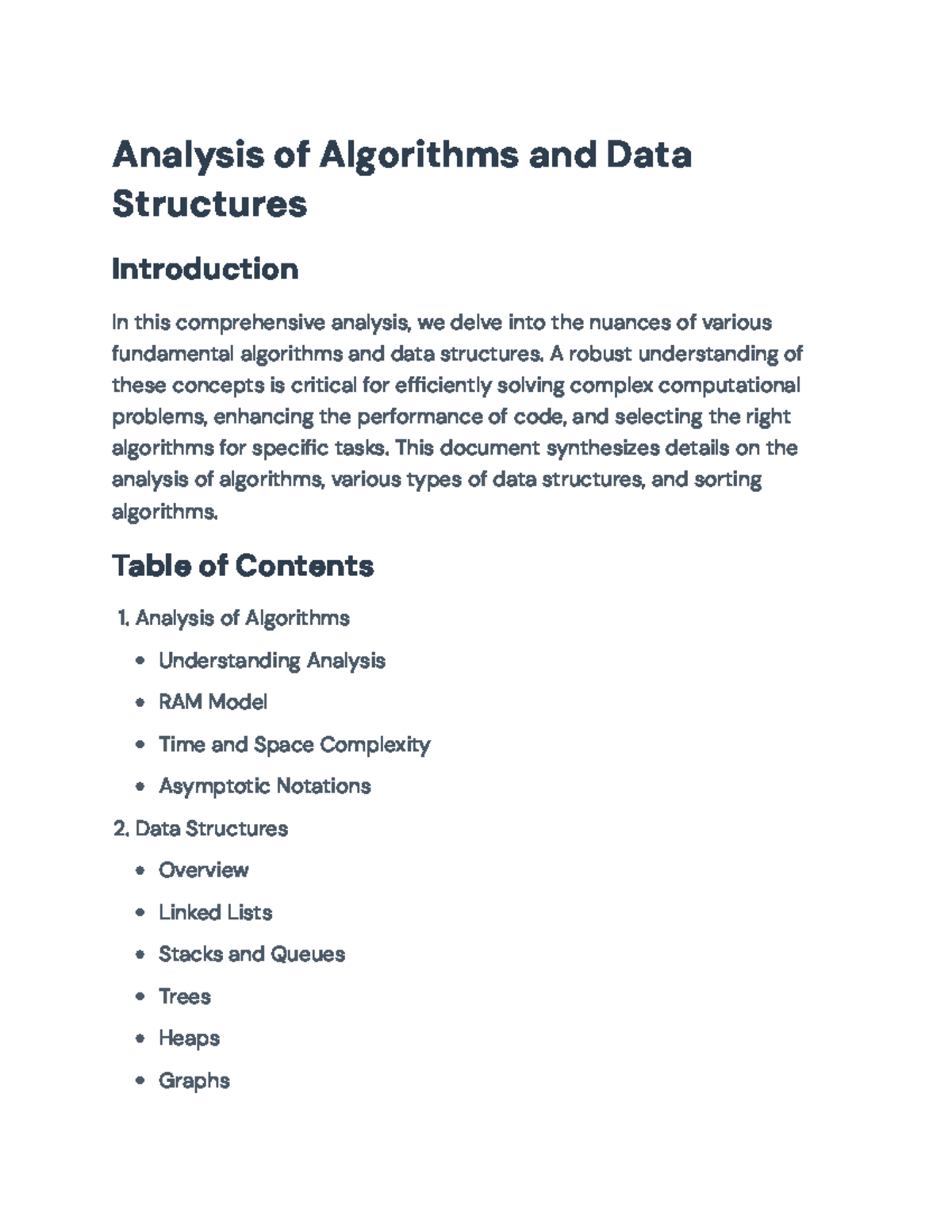 Analysis of Algorithms and Data Structures: Key Concepts Explored ...
