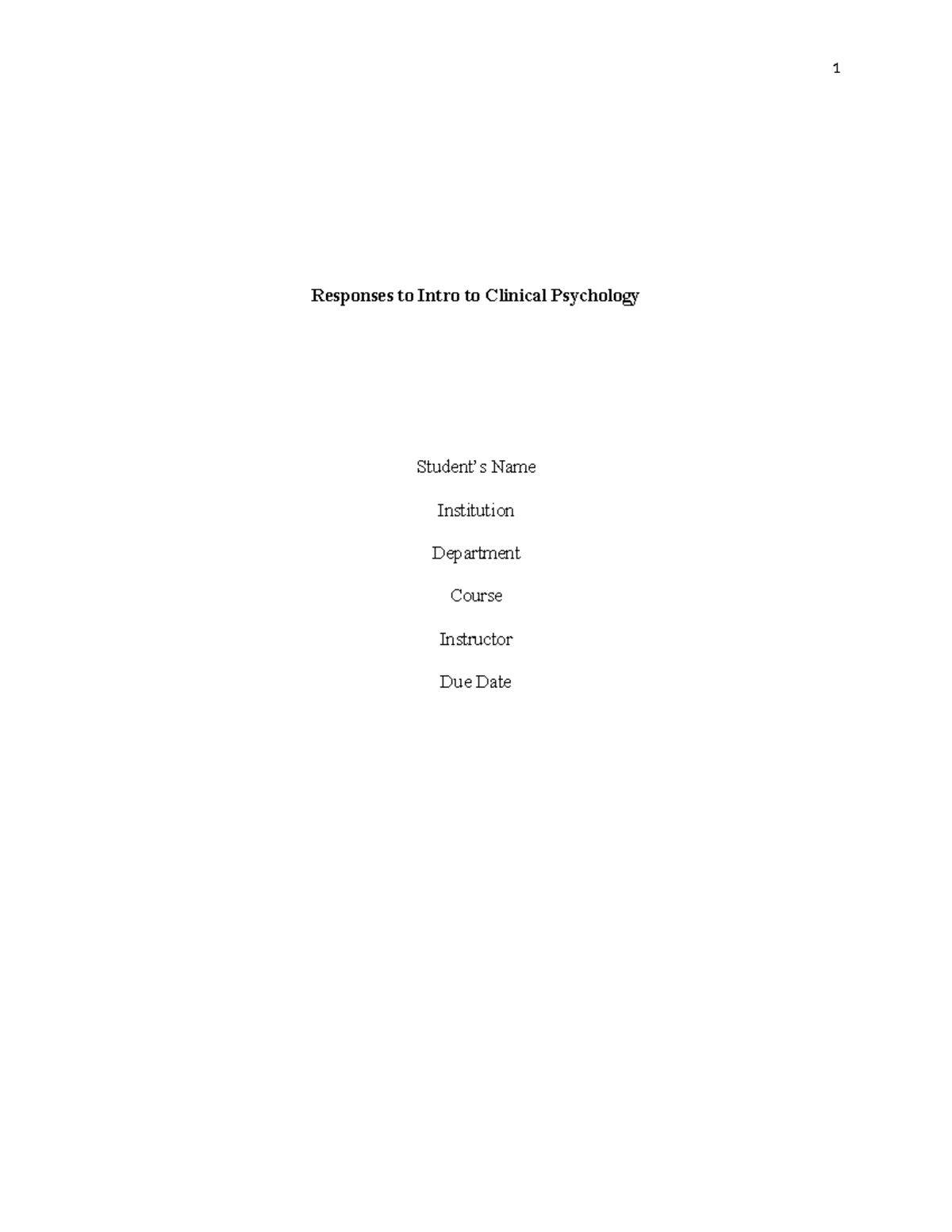 PSY 101: Responses to Intro to Clinical Psychology Assignment - Studocu
