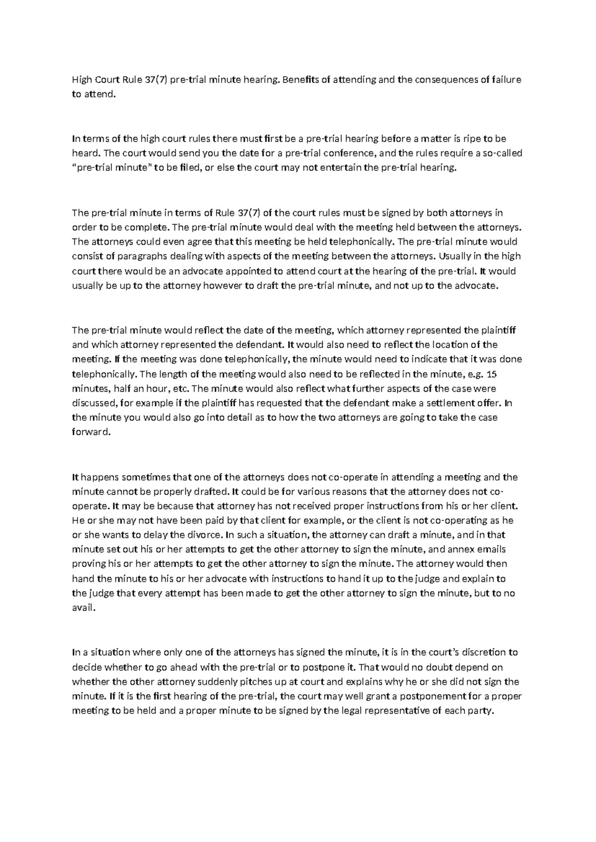 High Court Rule 37(7) Hearing: Importance of Attendance & Minute ...