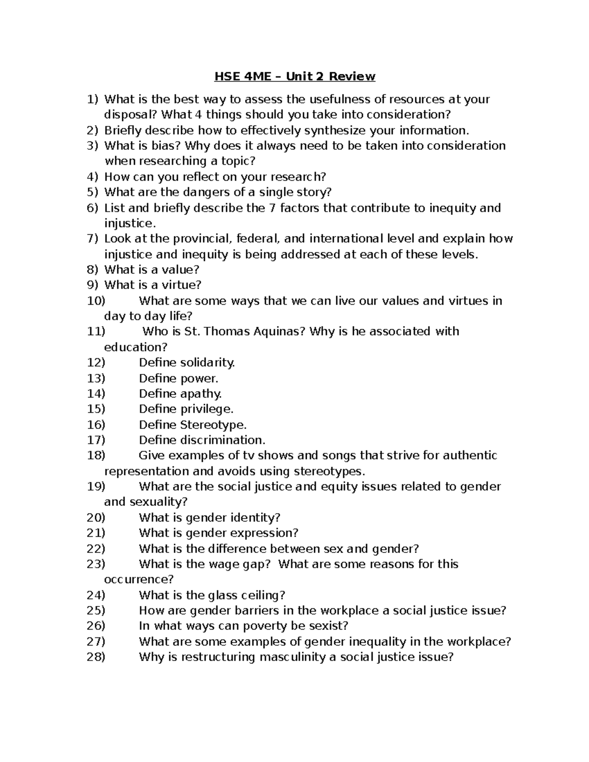 HSE 4ME Unit 2 Review: Key Concepts in Social Justice & Equity Issues ...