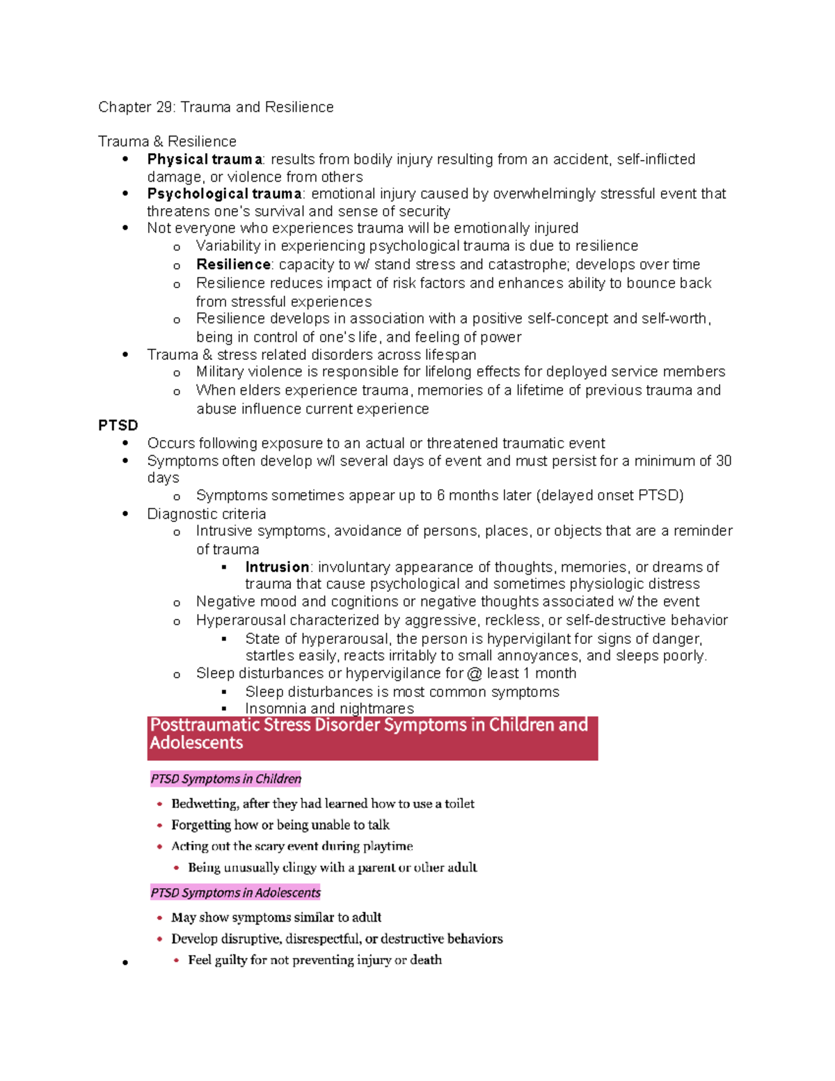 Chapter 29: Trauma & Resilience - Comprehensive Study Notes - Studocu