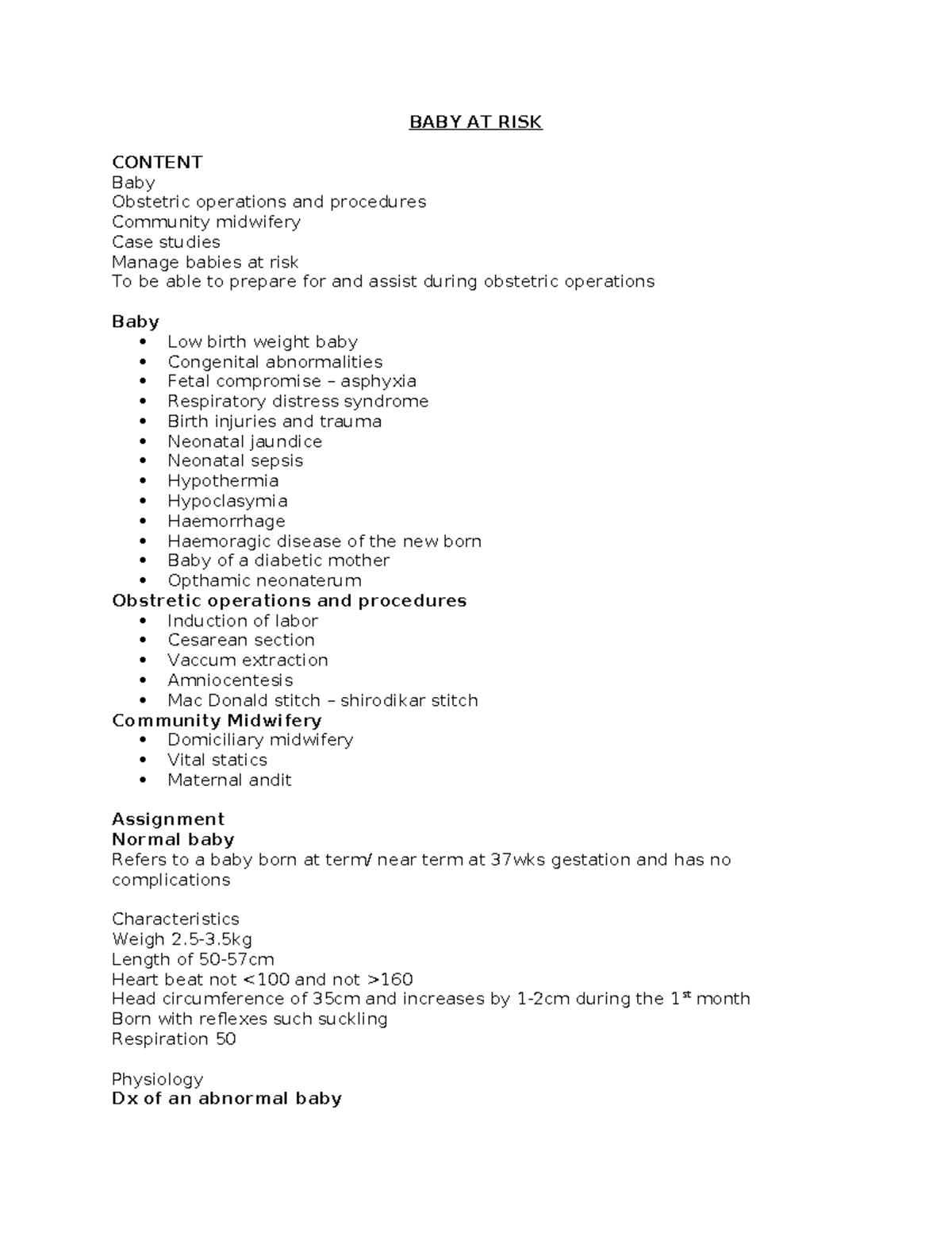 Managing Babies At Risk: Overview of Obstetric Procedures and Care ...