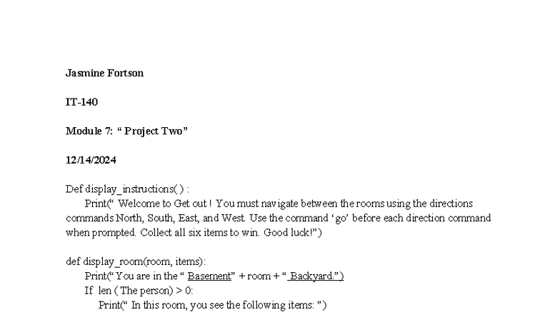 IT-140 Project Two: Game Development Instructions and Code Overview ...