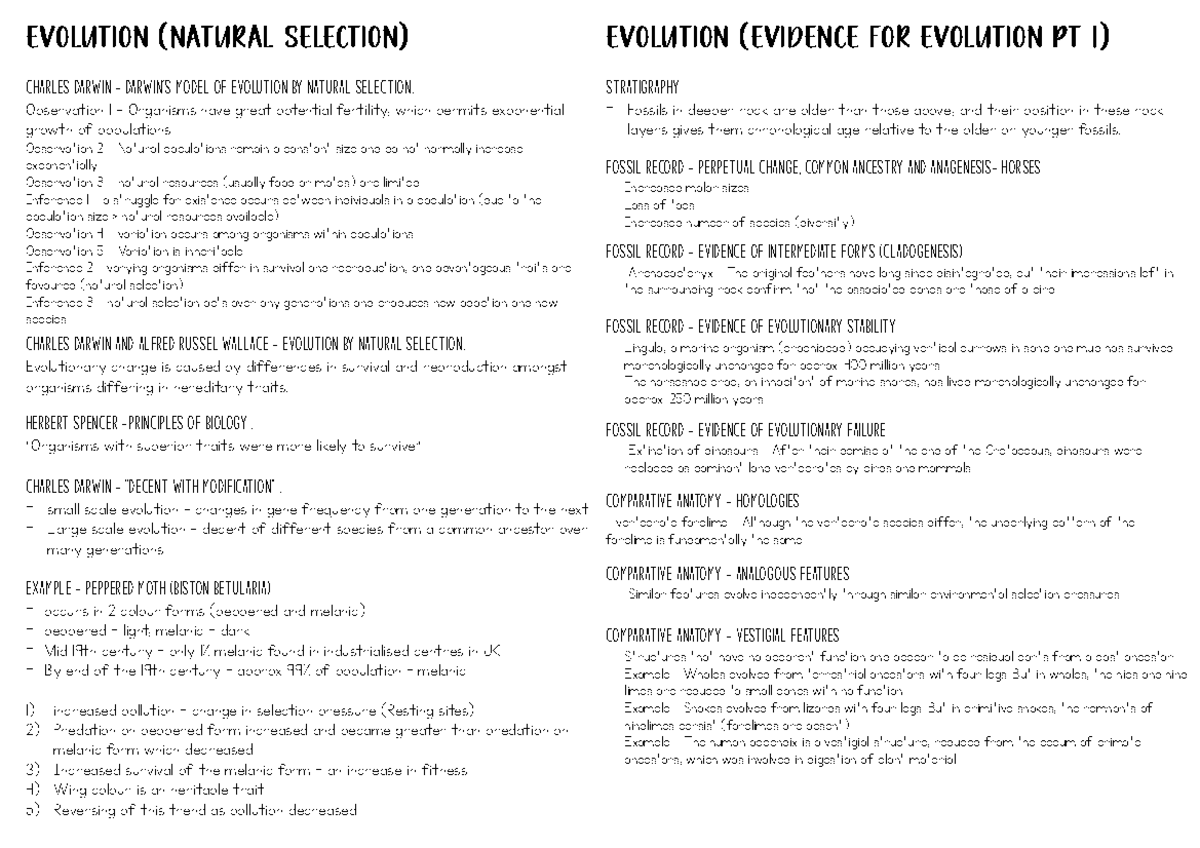 ANHB1101: Natural Selection and Evidence for Evolution - Studocu