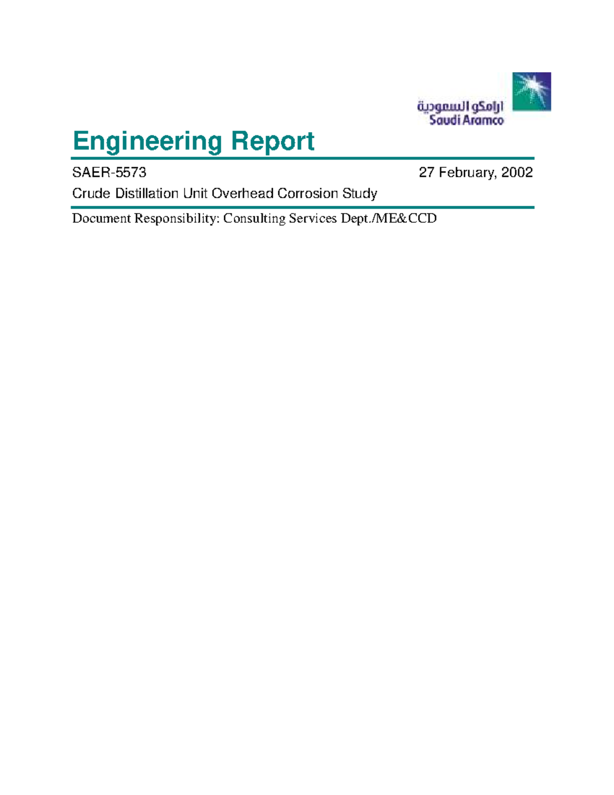 Engineering Report: Crude Distillation Unit Overhead Corrosion Study ...
