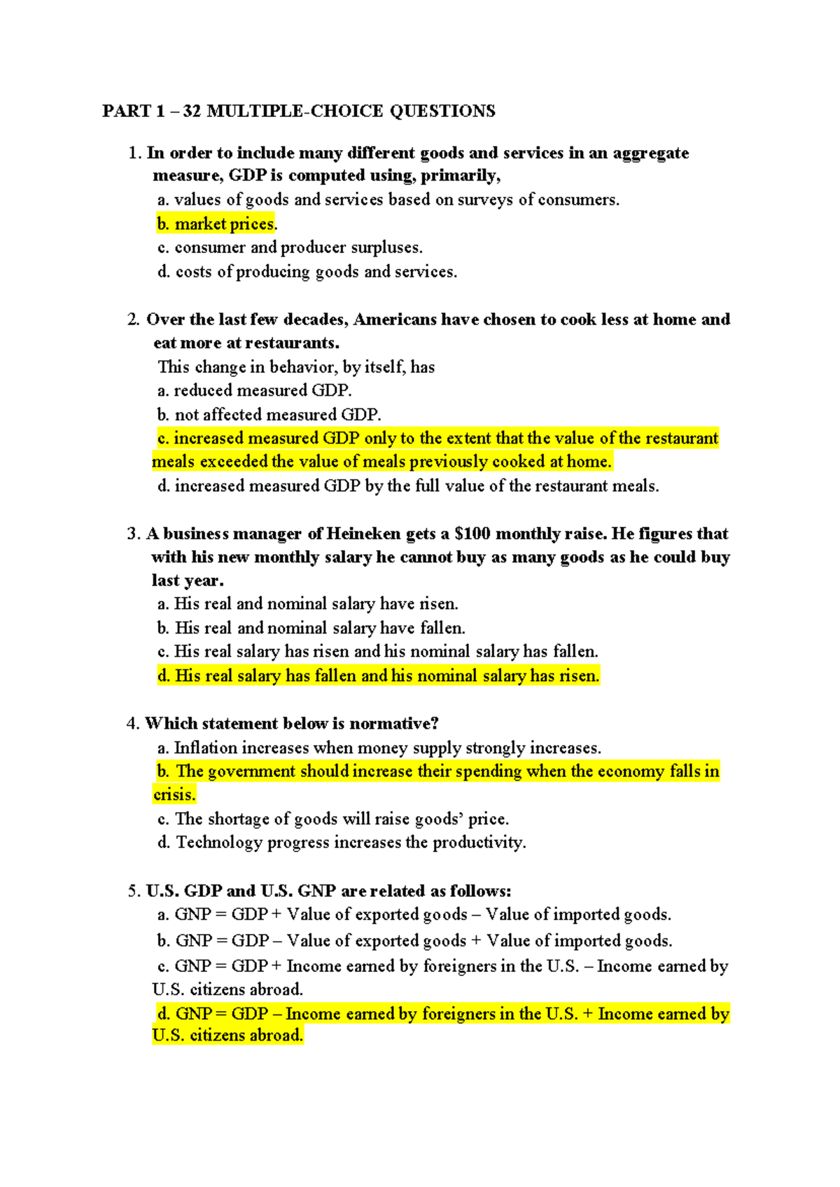 ECON 101: GDP & Economic Indicators - 32 Questions & Analysis - Studocu