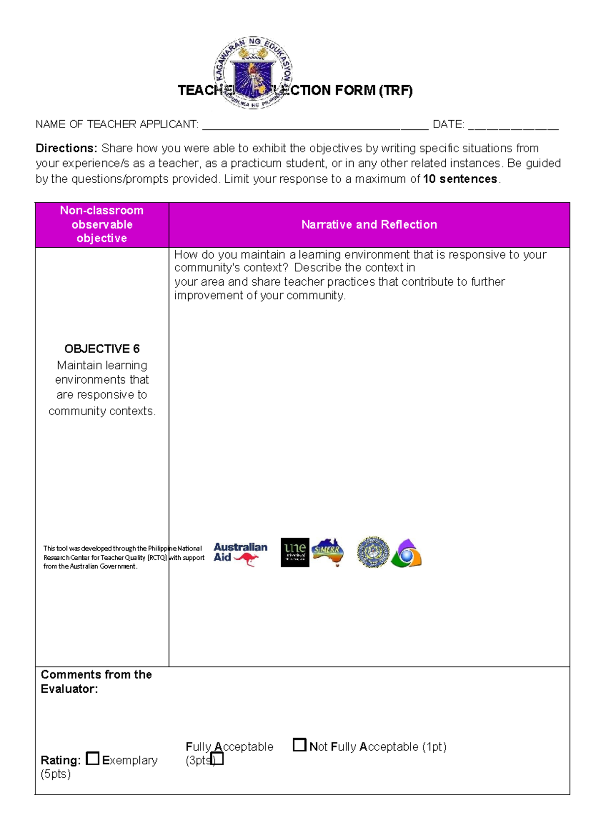 450502799-Teacher Reflection Form (TRF) for Practicum Students - Studocu