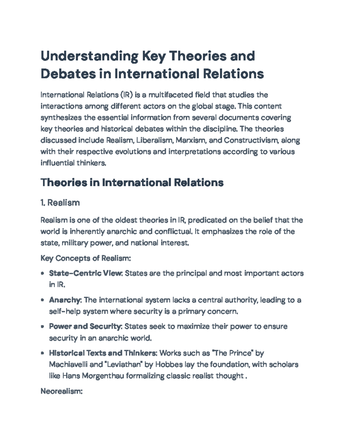 Key Theories and Historical Debates in International Relations (IR ...