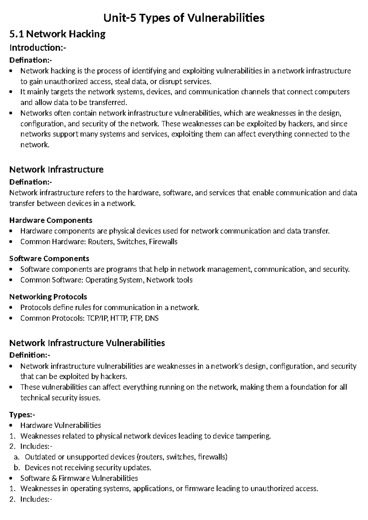 Unit 5: Types of Vulnerabilities in Network and OS Hacking - Studocu