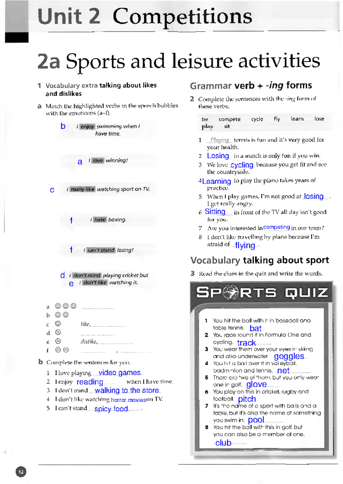 Unit 2a: Sports & Leisure Activities Vocabulary & Grammar Guide - Studocu
