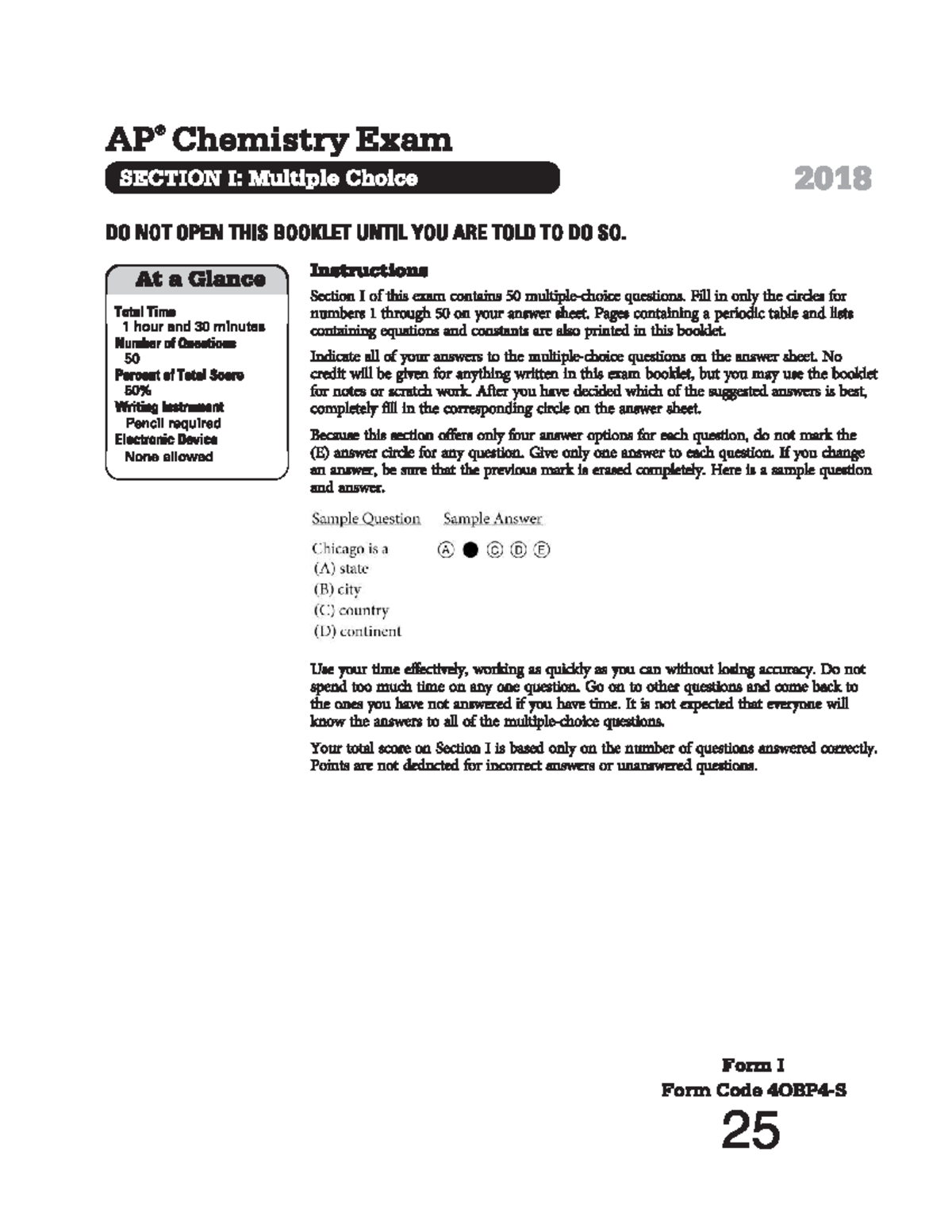 2018 AP Chem Practice Test: Section I Multiple Choice Questions - Studocu
