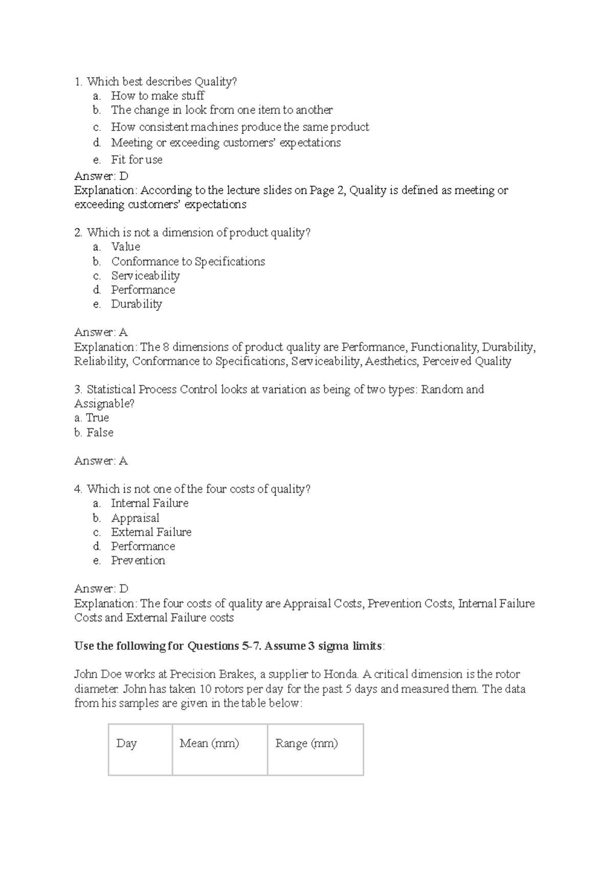 SA 10 Solutions for Week 13: Quality and Control Processes - Studocu