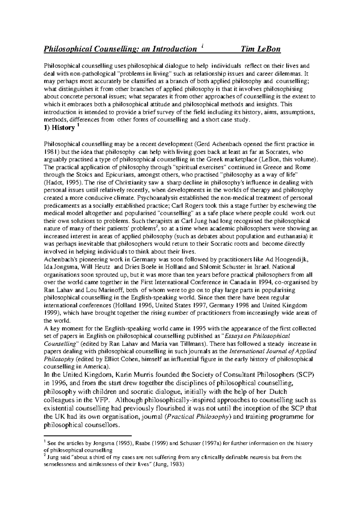 Philosophical Counselling: An Introductory Overview and Case Study ...