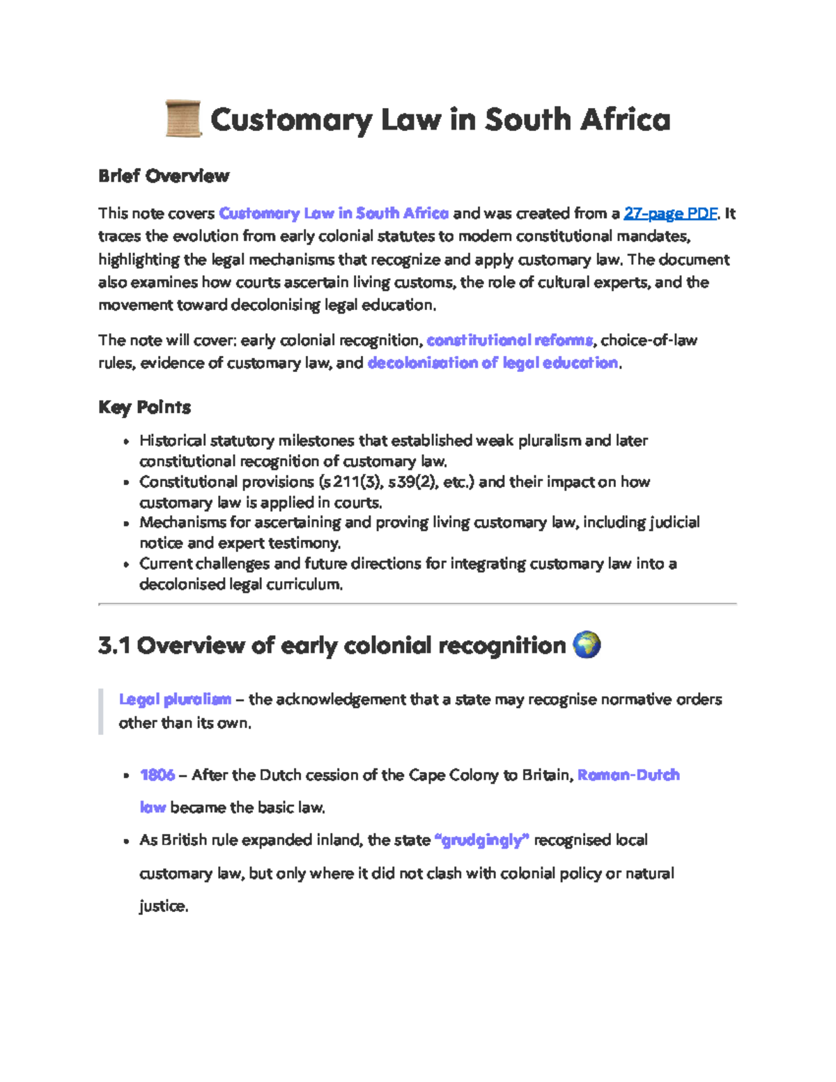 Customary Law in South Africa: A Brief Overview (Chapter 3) - Studocu