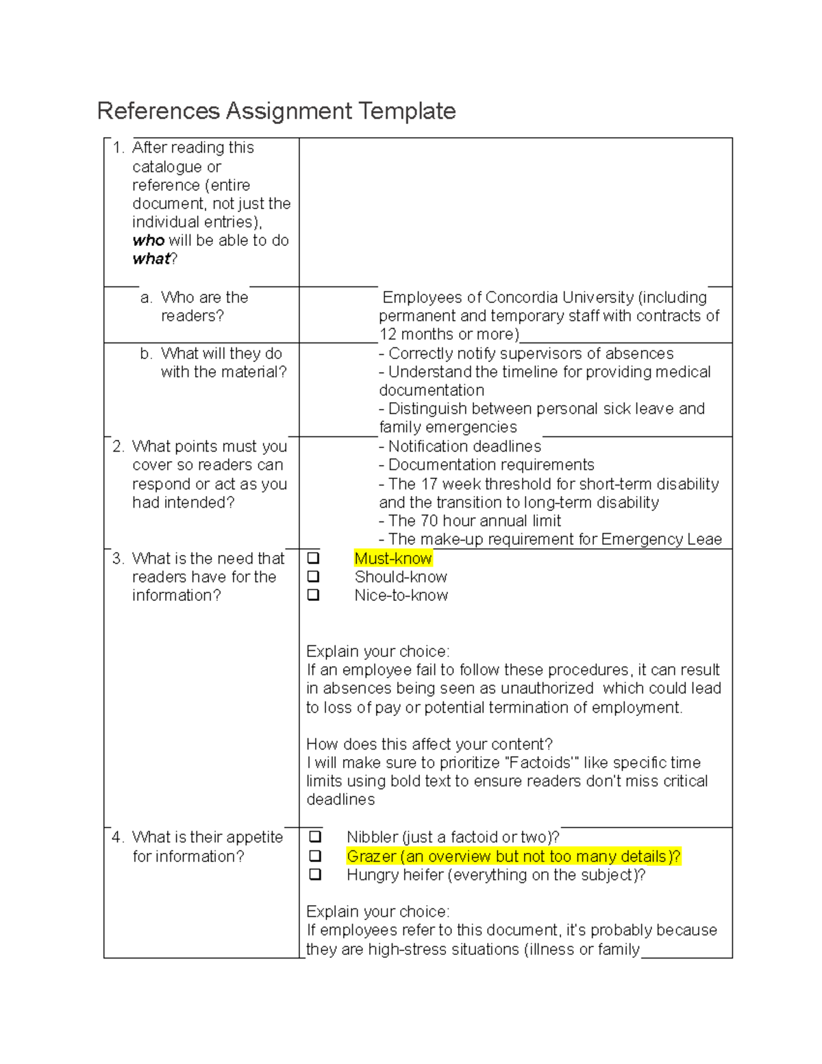 Concordia University Leave Policies Overview: Reference Assignment ...