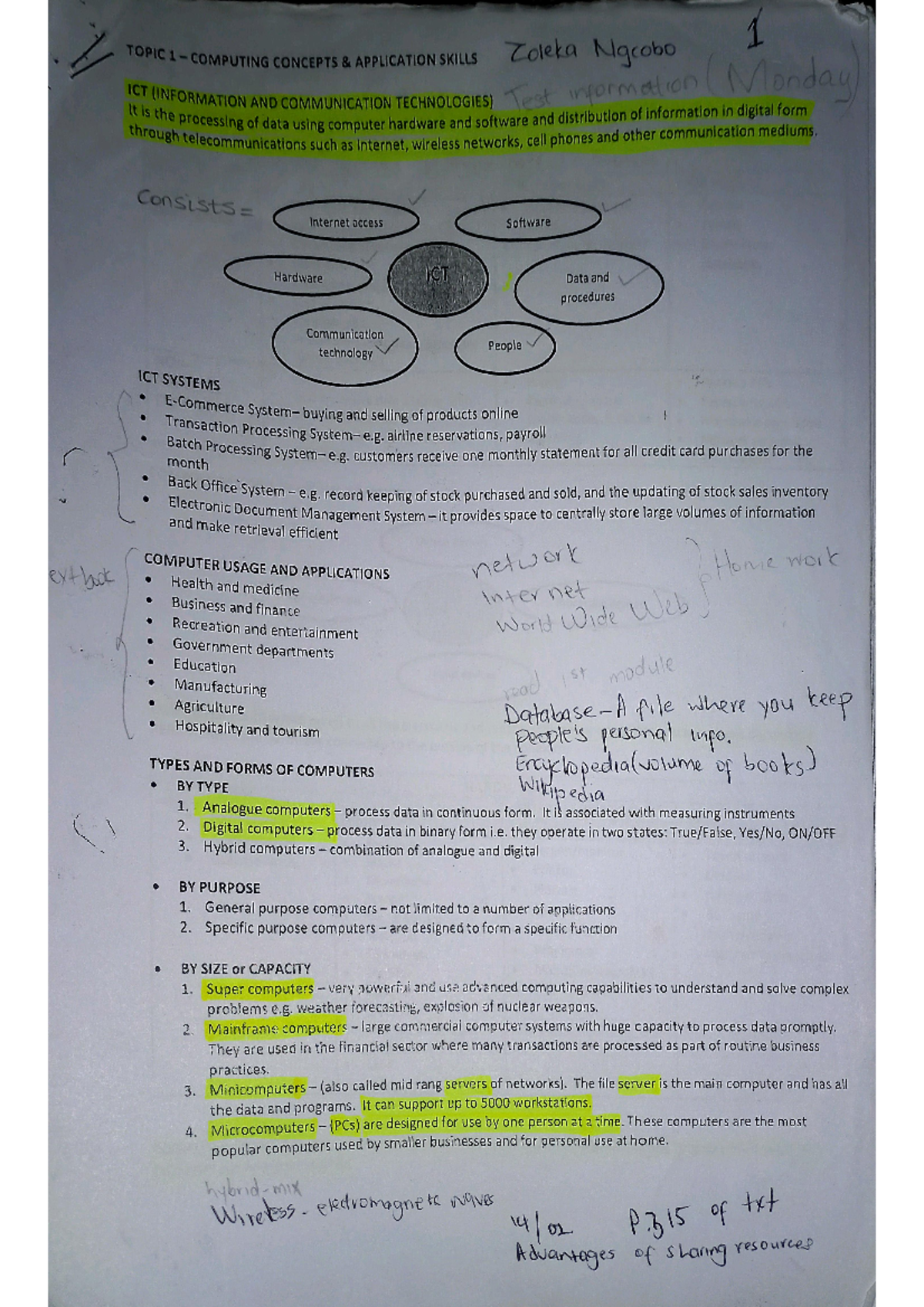 Computer notes - Nothing. - 1 TOPIC 1 COMPUTING CONCEPTS APPLICATION ...