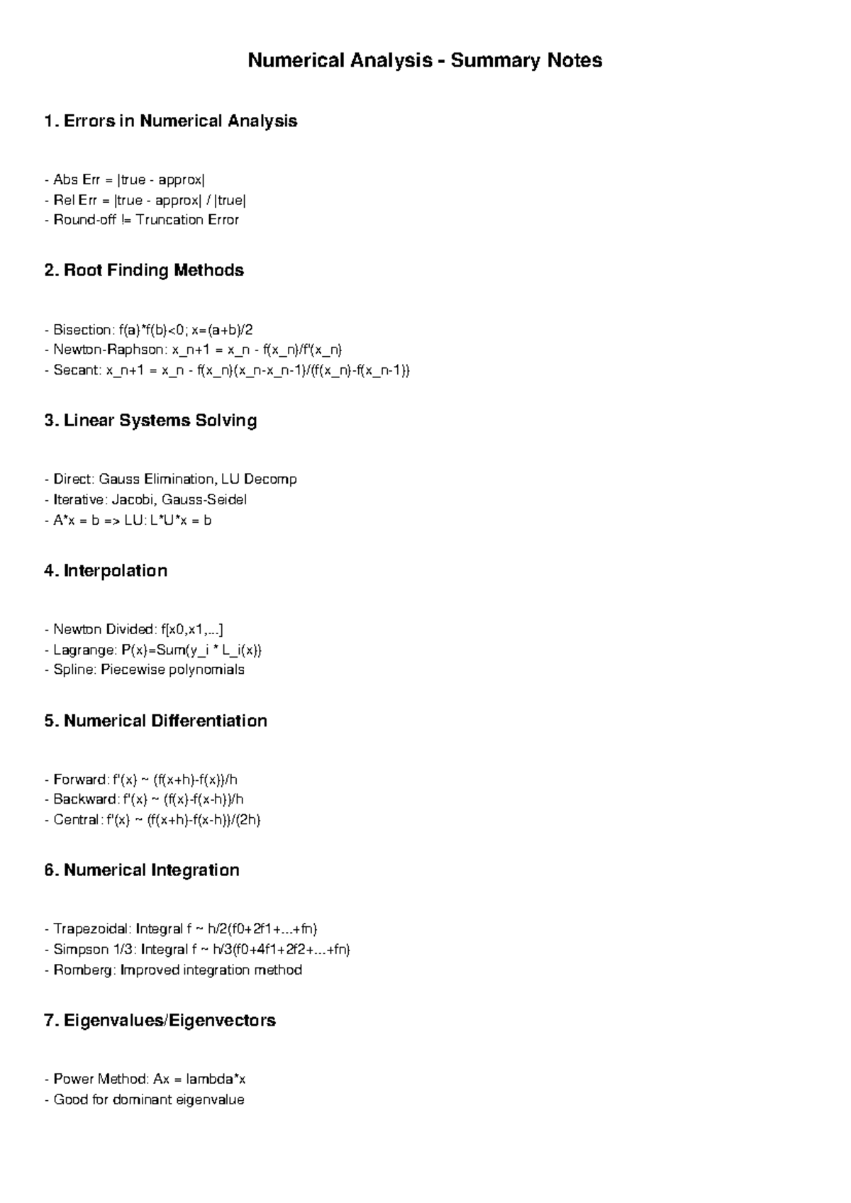Numerical Analysis Summary Notes: Key Concepts & Methods - Studocu