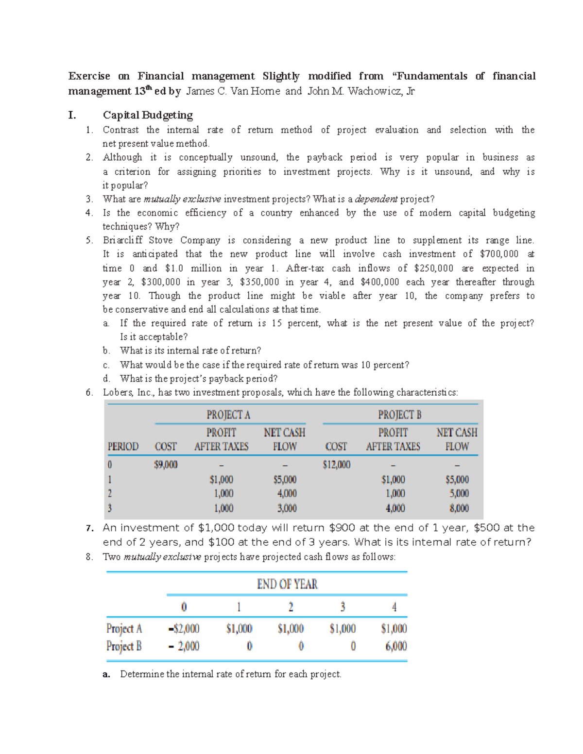 MBA Financial Management: Capital Budgeting Exercise & Analysis - Studocu