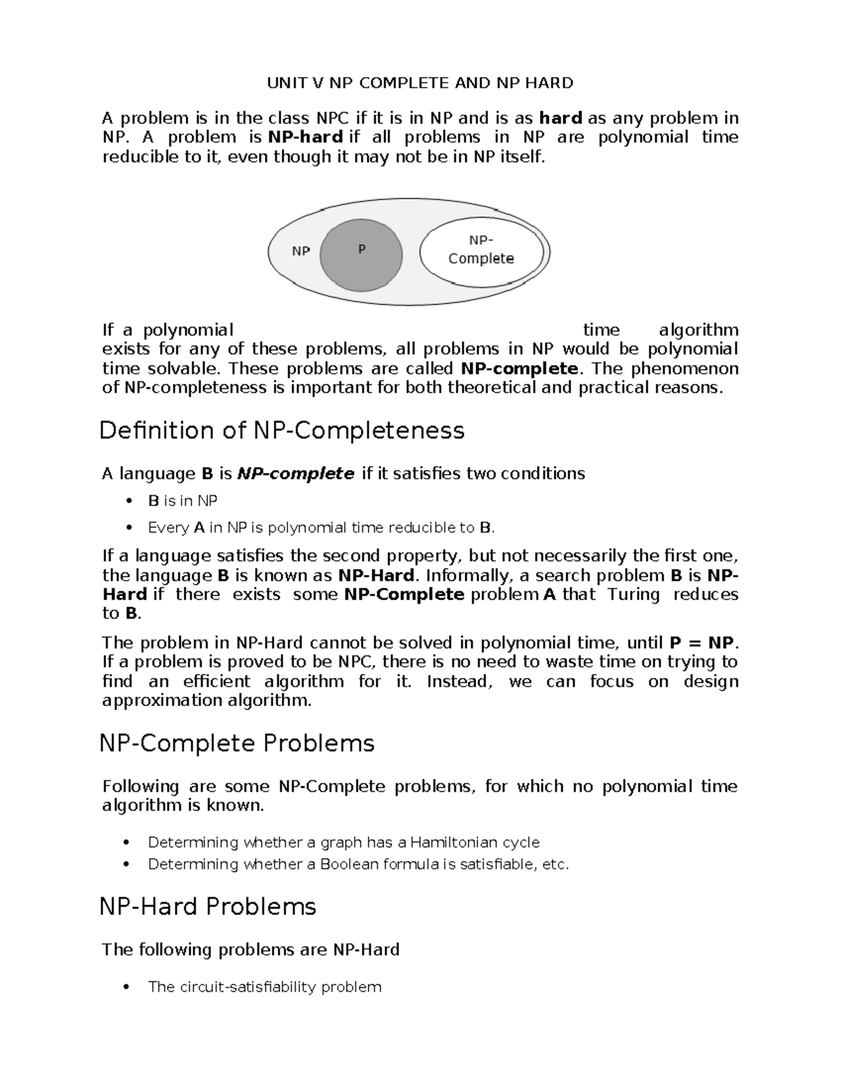Unit v np complete and np hard - UNIT V NP COMPLETE AND NP HARD A ...