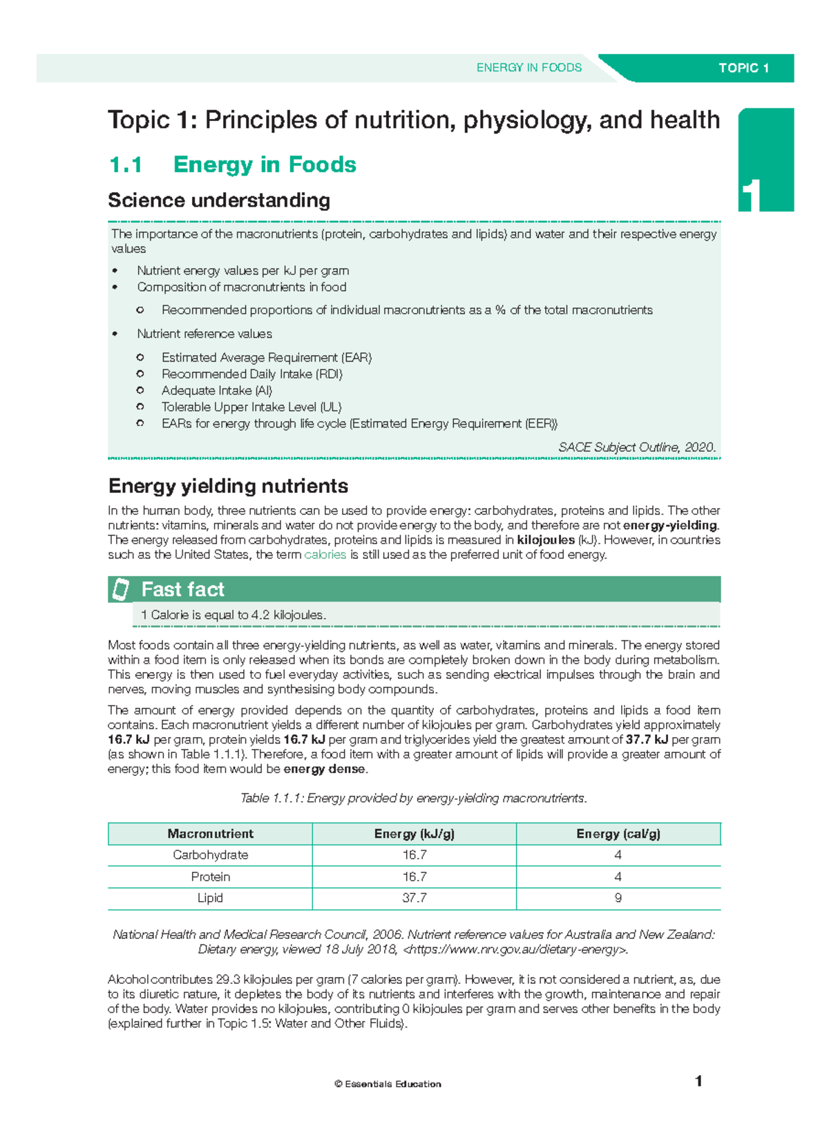 SACE2 Nutrition Essentials Workbook 7th Edition sample pages - TOPIC 1 ...