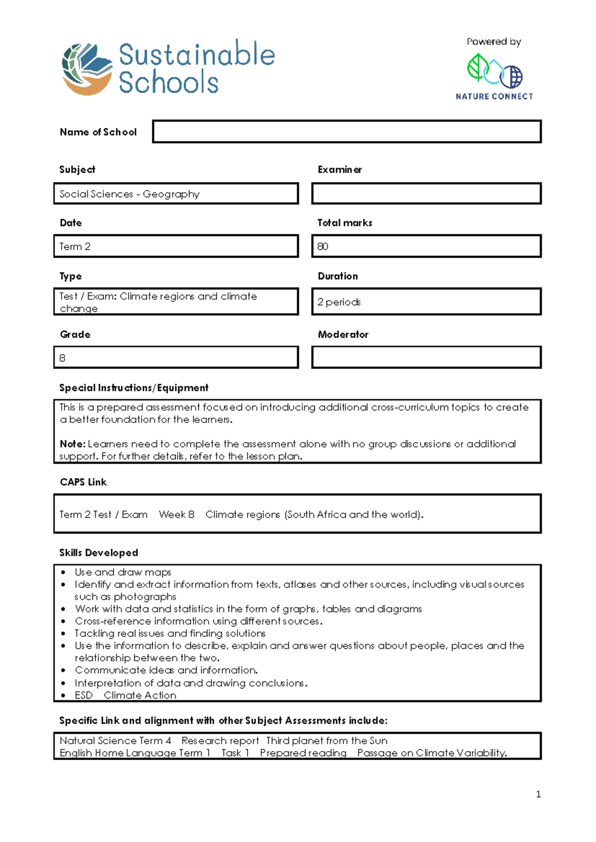 Geography Term 2 Assessment: Climate Regions & Change - Grade 8 Exam ...