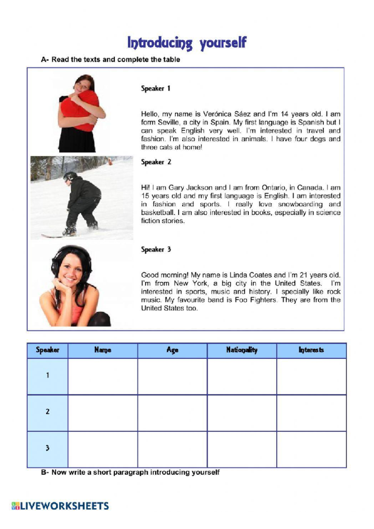 Introducing Yourself: Worksheet 75688 - ZaLIVEWORKSHEETS - Studocu