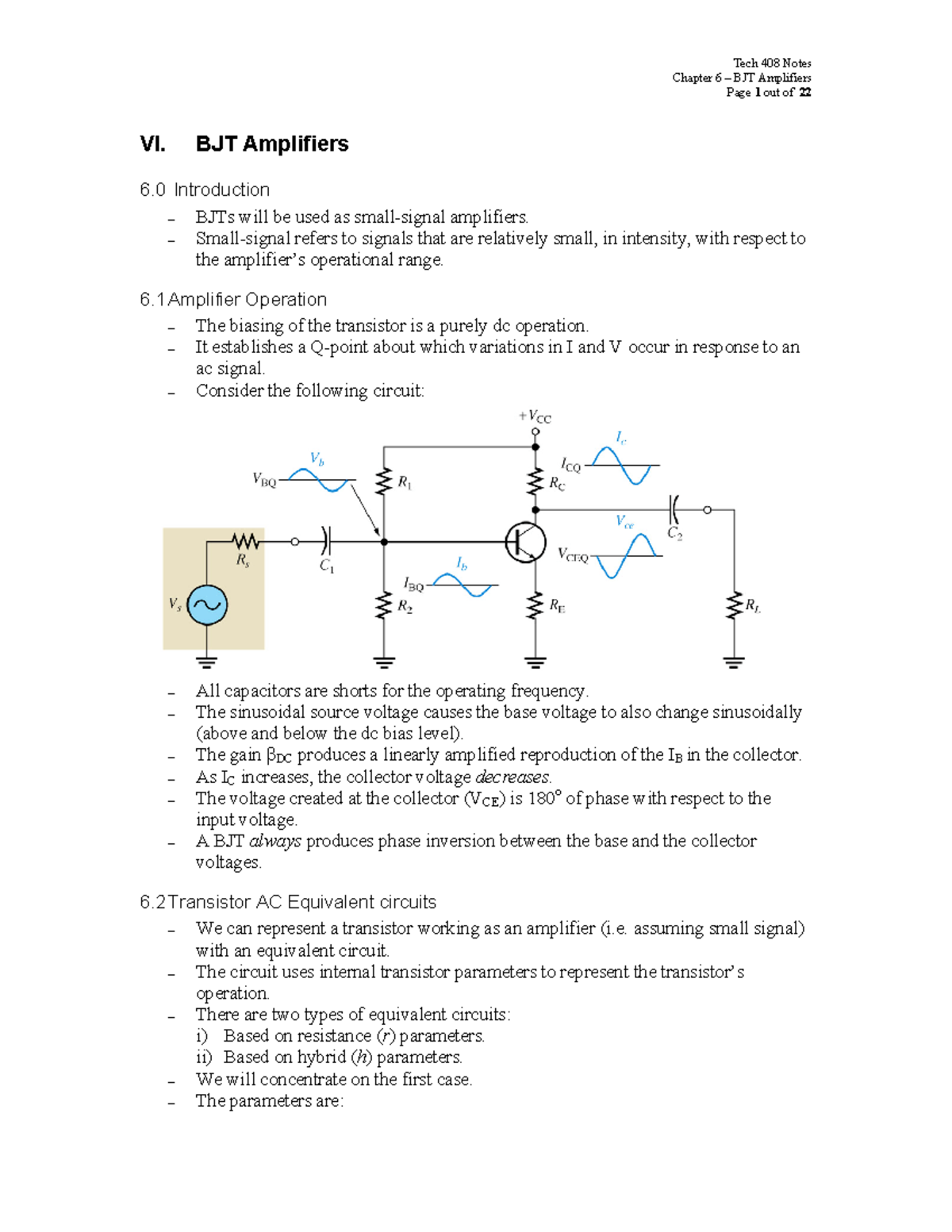 Chapter 6 - BJT Amplifiers: Understanding Operations and Gain - Studocu