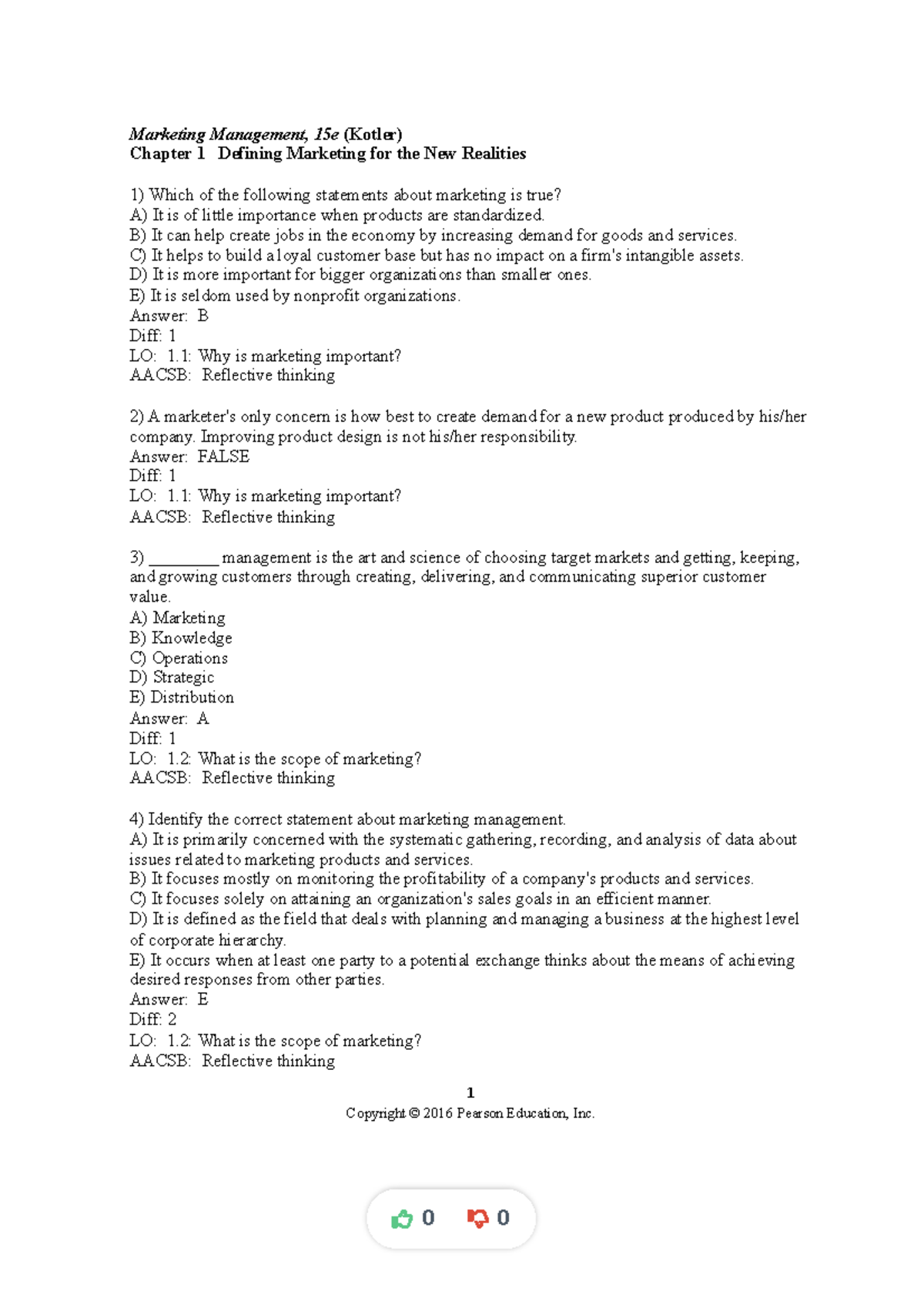 Ch1 Marketing Management Test Bank: Key Concepts & Questions - Studocu