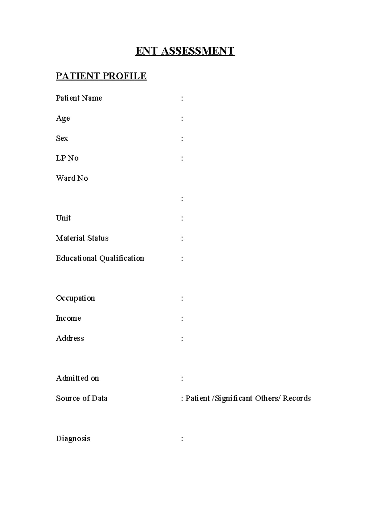 ENT Assessment Patient Profile - Comprehensive Overview - Studocu