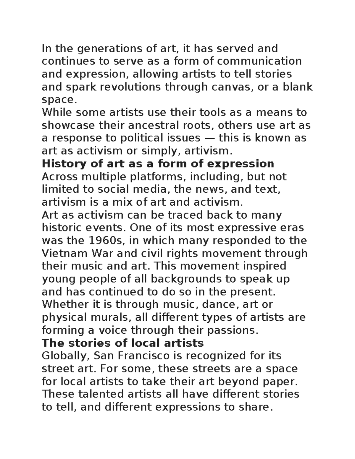 Art as Expression: Lecture Notes for ARTS Course - Studocu