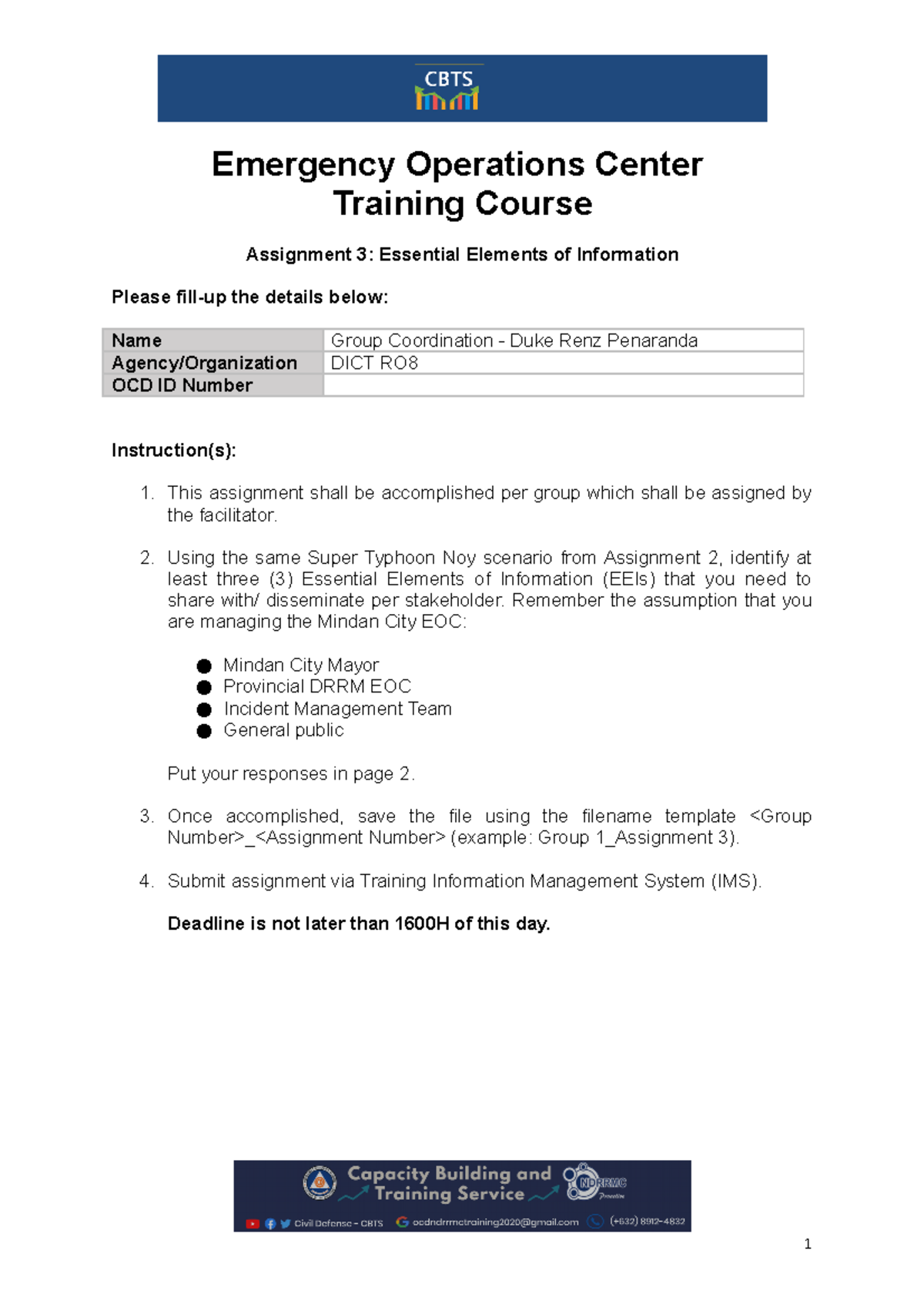 Group 3 Assignment 3 - Marketing - Emergency Operations Center Training ...