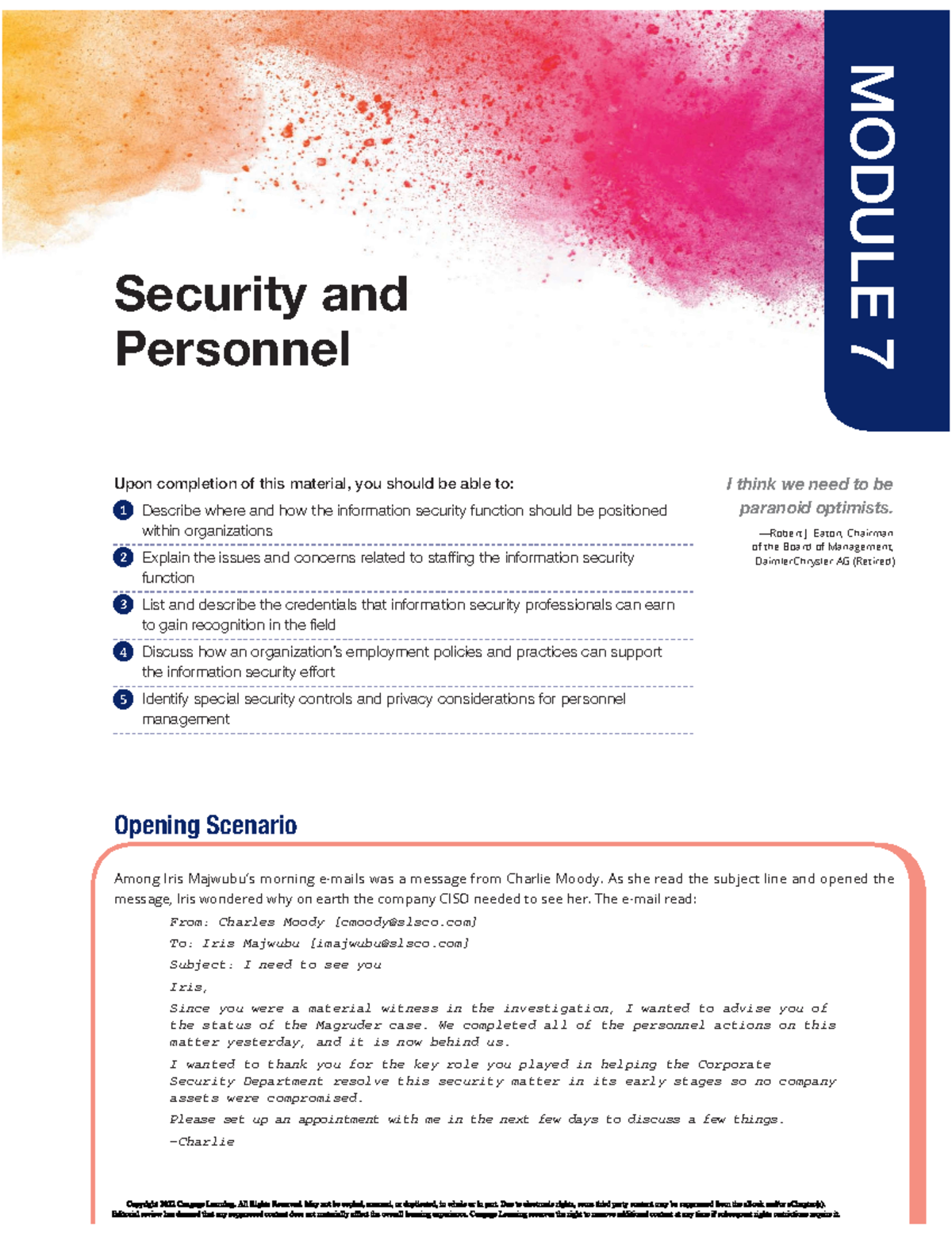 Principles of Information Security 7E: Security & Personnel Overview in ...