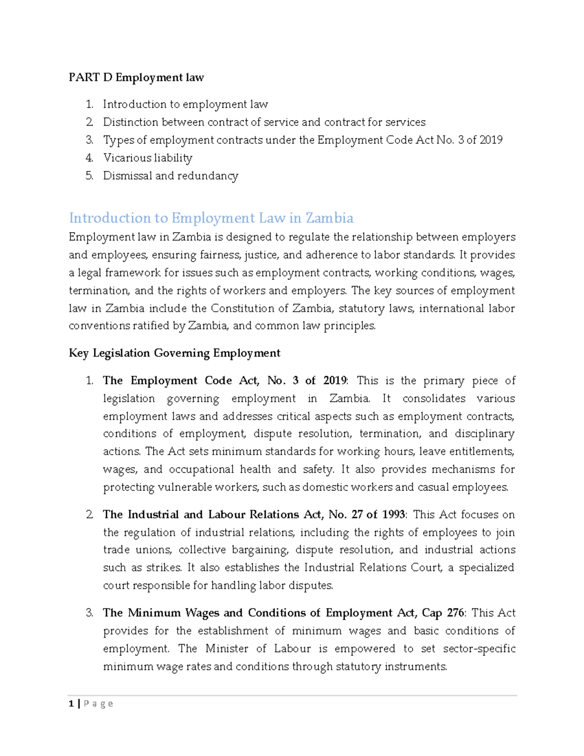 Employment Law Notes: Key Concepts & Regulations (ZAM 101) - Studocu