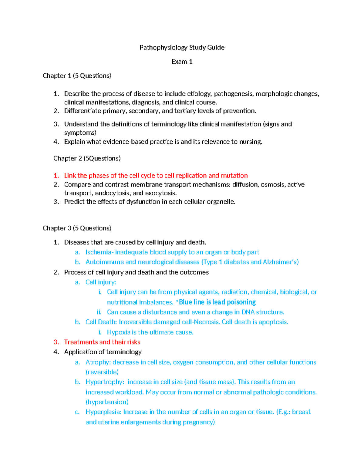Pathophysiology Exam 1 Study Guide: Key Concepts and Questions - Studocu