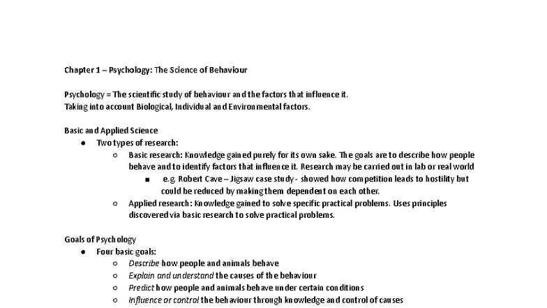 Psych 1000: Chapter 1 - Psychology and the Science of Behavior - Studocu