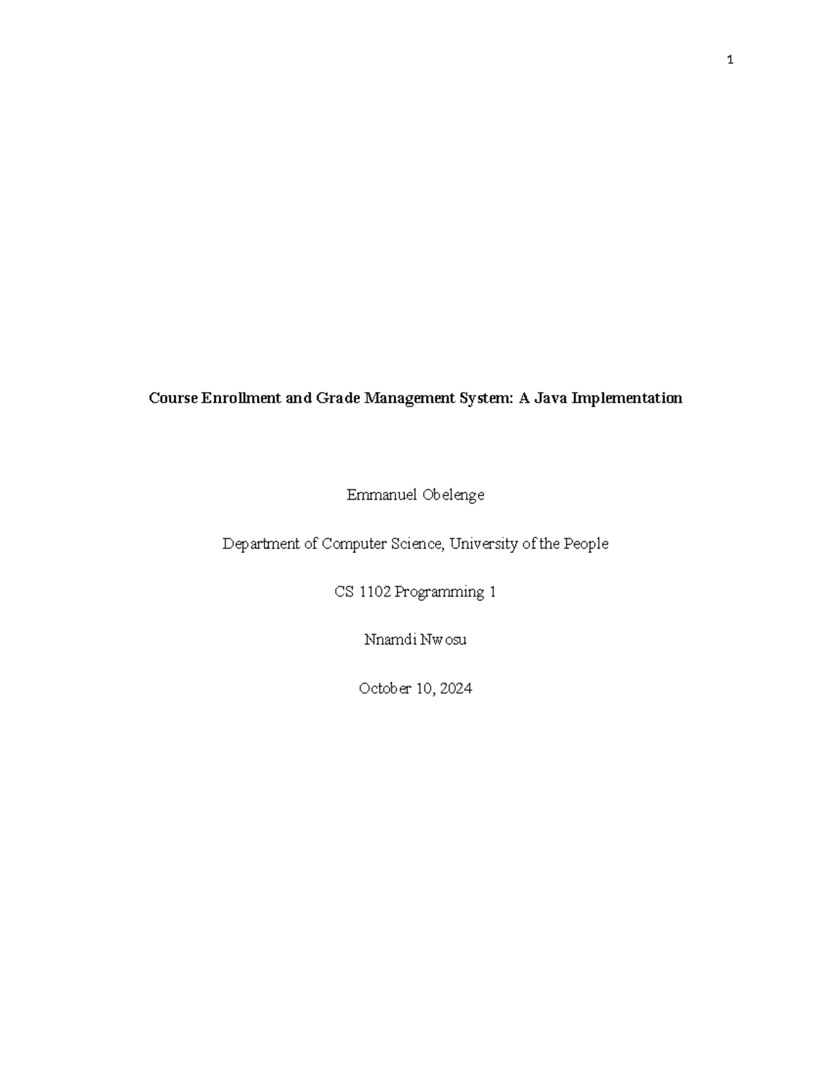 CS 1102 Final Project: Java Course Enrollment & Grade Management System ...