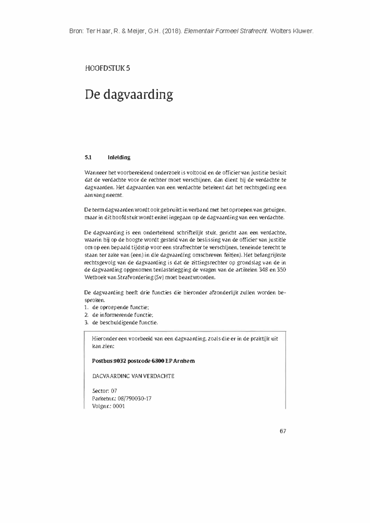 HOOFDSTUK 5: De Dagvaarding in Elementair Formeel Strafrecht - Studeersnel