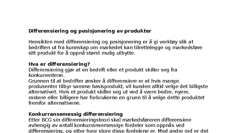 Differensiering og Posisjonering av Produkter: Strategier og Teorier ...