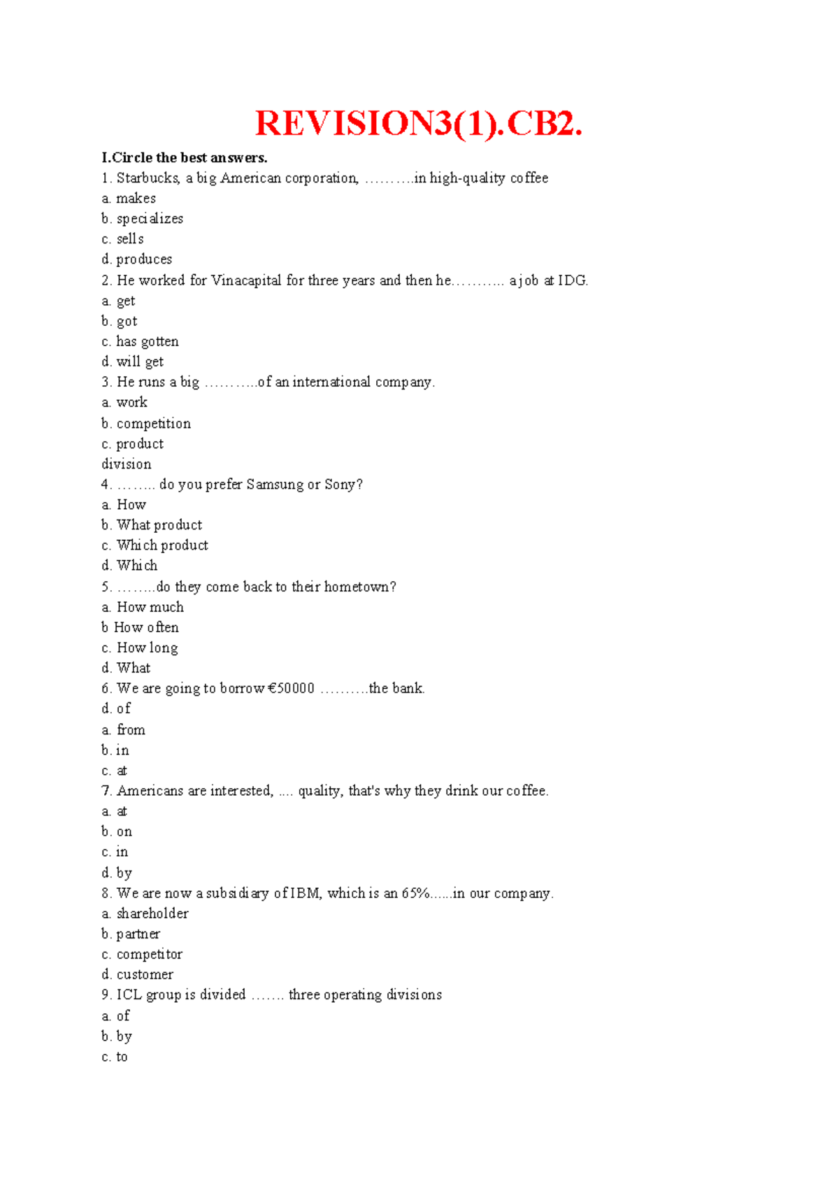 Revision 3(1).CB2 - Best Answers for English Language Exercises - Studocu
