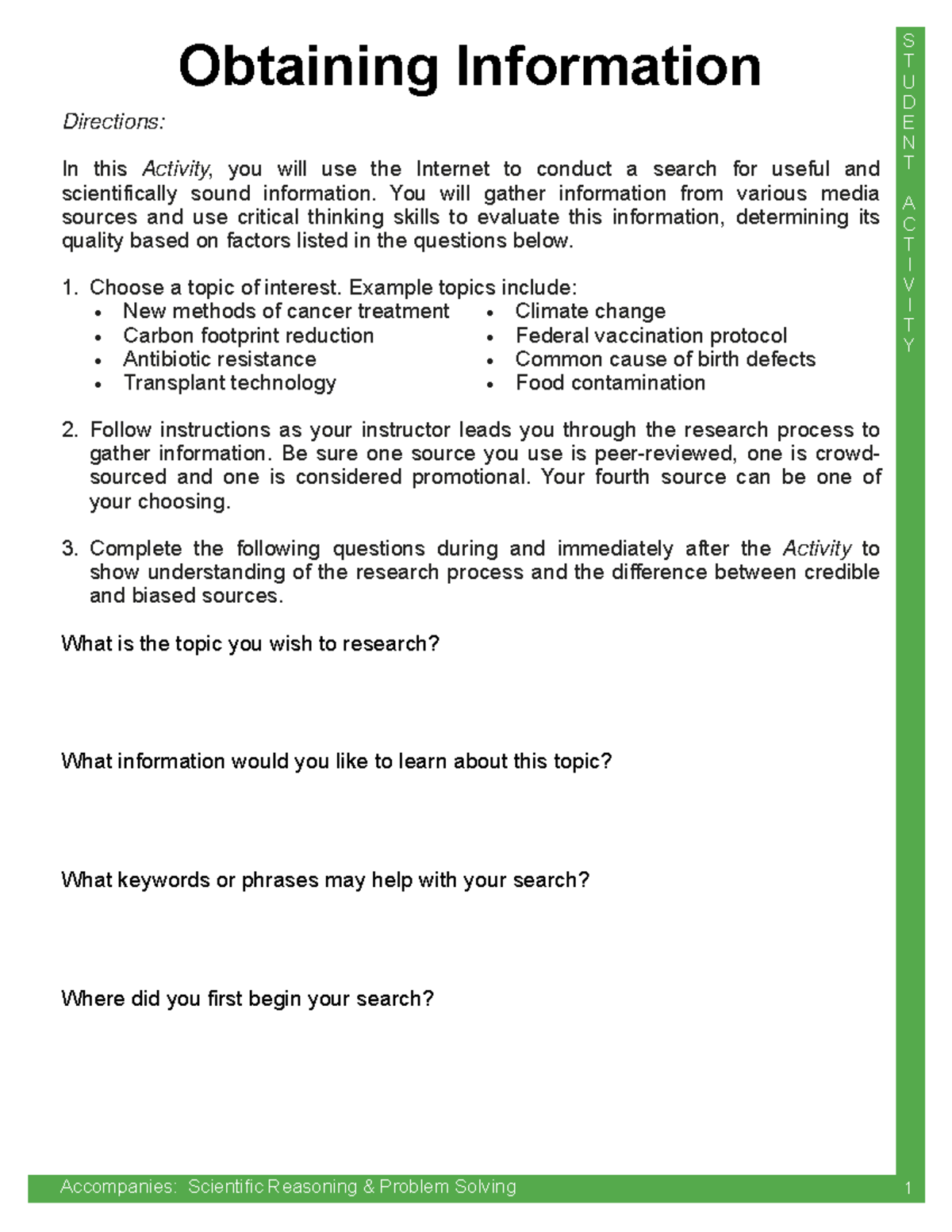 Activity: Researching Credible Sources for Scientific Inquiry - Studocu