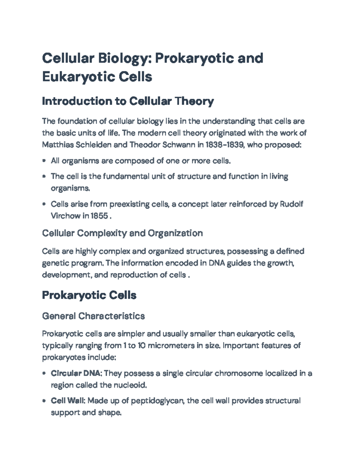 Introduction to Cellular Biology: Prokaryotic vs Eukaryotic Cells - Studocu