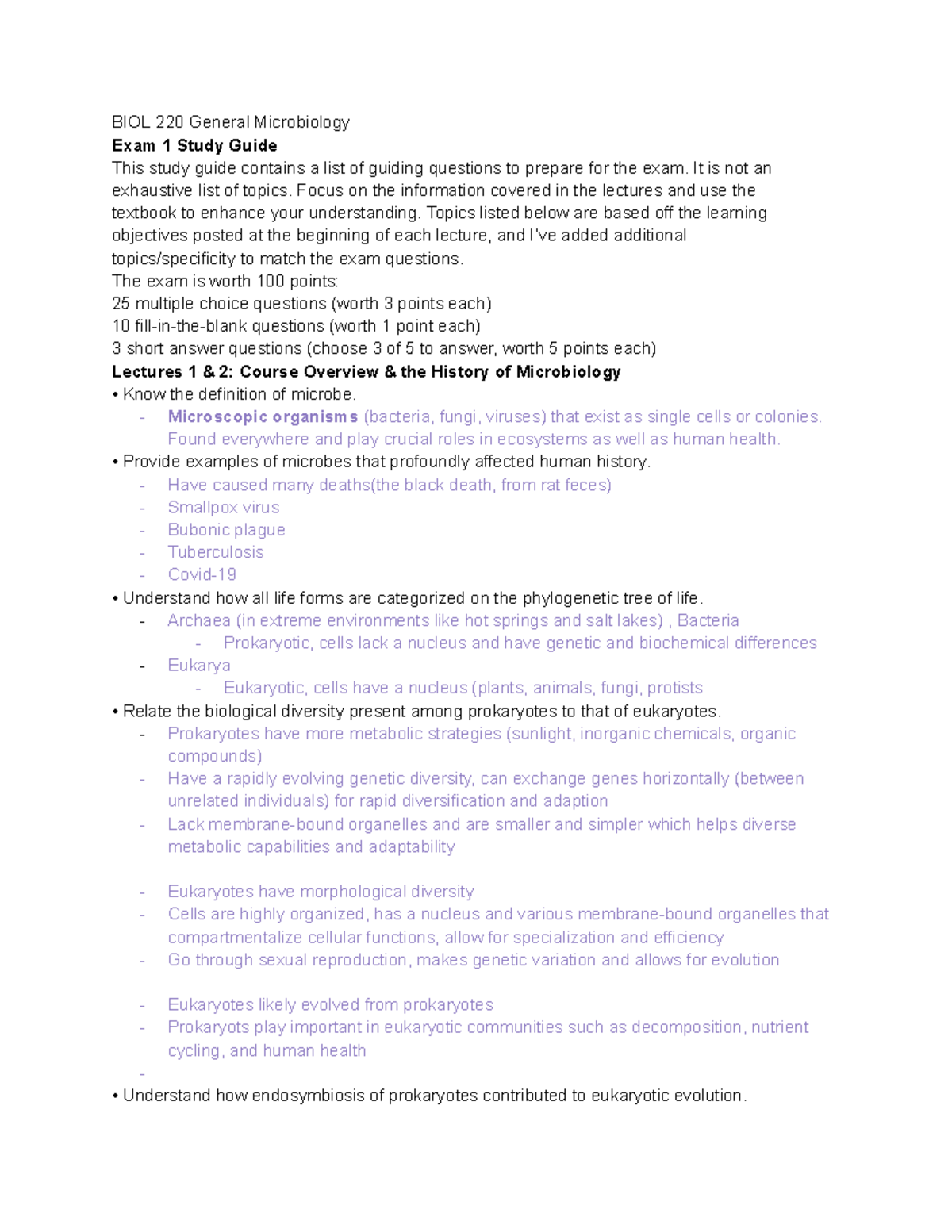 Microbiology study guide - BIOL 220 General Microbiology Exam 1 Study ...